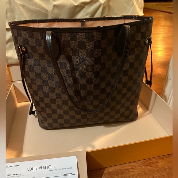 REDUCED- AUTHENTIC Louis Vuitton Damier Ebene Neverfull MM with Pink lining. - Picture 2 of 15
